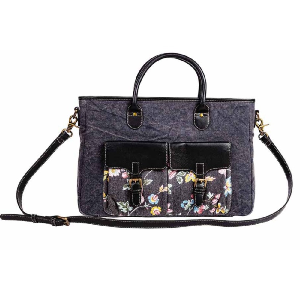 NWT Myra Carmichael Satchel Laptop Bag Upcycled Boho Hippie Floral Utility
